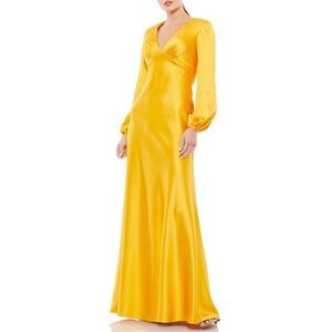 Mac Duggal Marigold Charmeuse Empire Waist Blouson Long Sleeve Gown - Reemoly